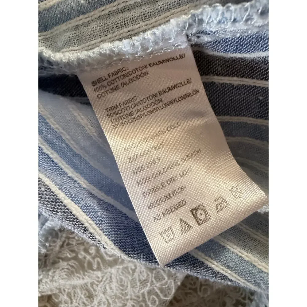 Anthropologie Isabella Sinclair Blue Striped Lace Inset Shirt Medium - Picture 9 of 10
